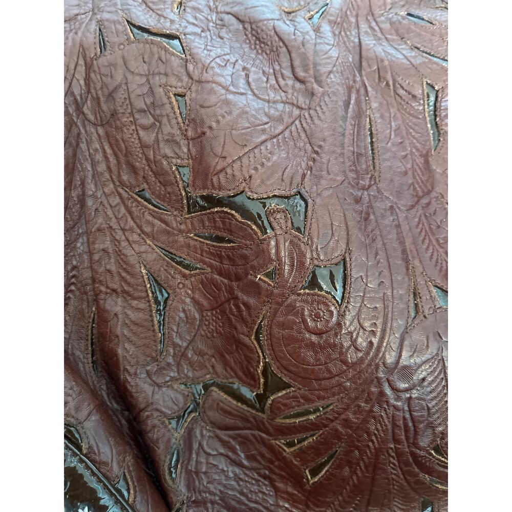 Kippys Brown Glossed Leather Floral Embossed Large Shoulder Bag‎ - Picture 5 of 12